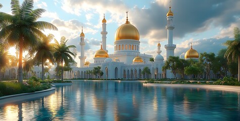 Naklejka premium 3d illustration of an exquisite mosque building.