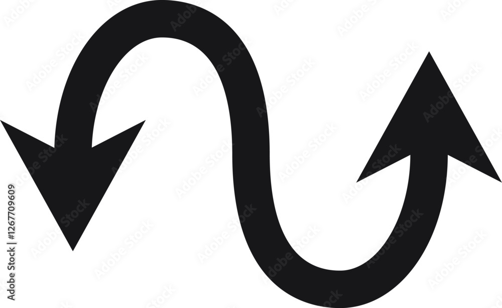 Aufkleber simple vector illustration featuring a black curved arrow pointing both down and up, symbolizing cha