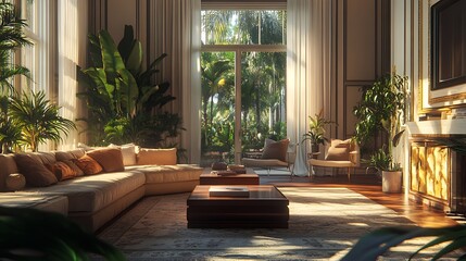 exquisite and lavish lounge with elegant arched window features image