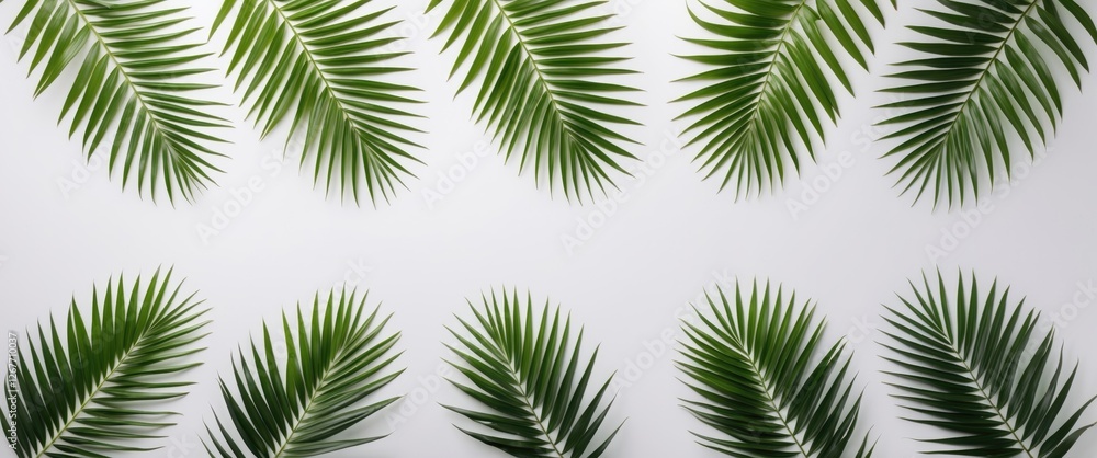 Aufkleber green palm leaves arrangement on a white background with ample copy space for design or text placeme