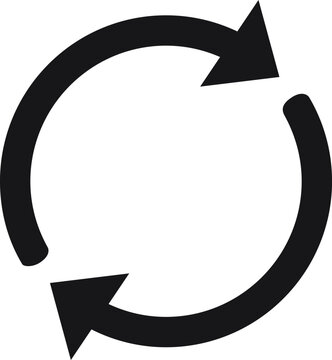 Two arrows forming a circular design, rotating clockwise and counterclockwise, symbolizing reload and refresh concepts against a clean white background