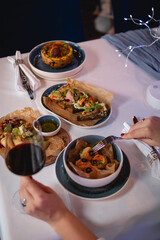 Elegant Restaurant Dinner with Wine