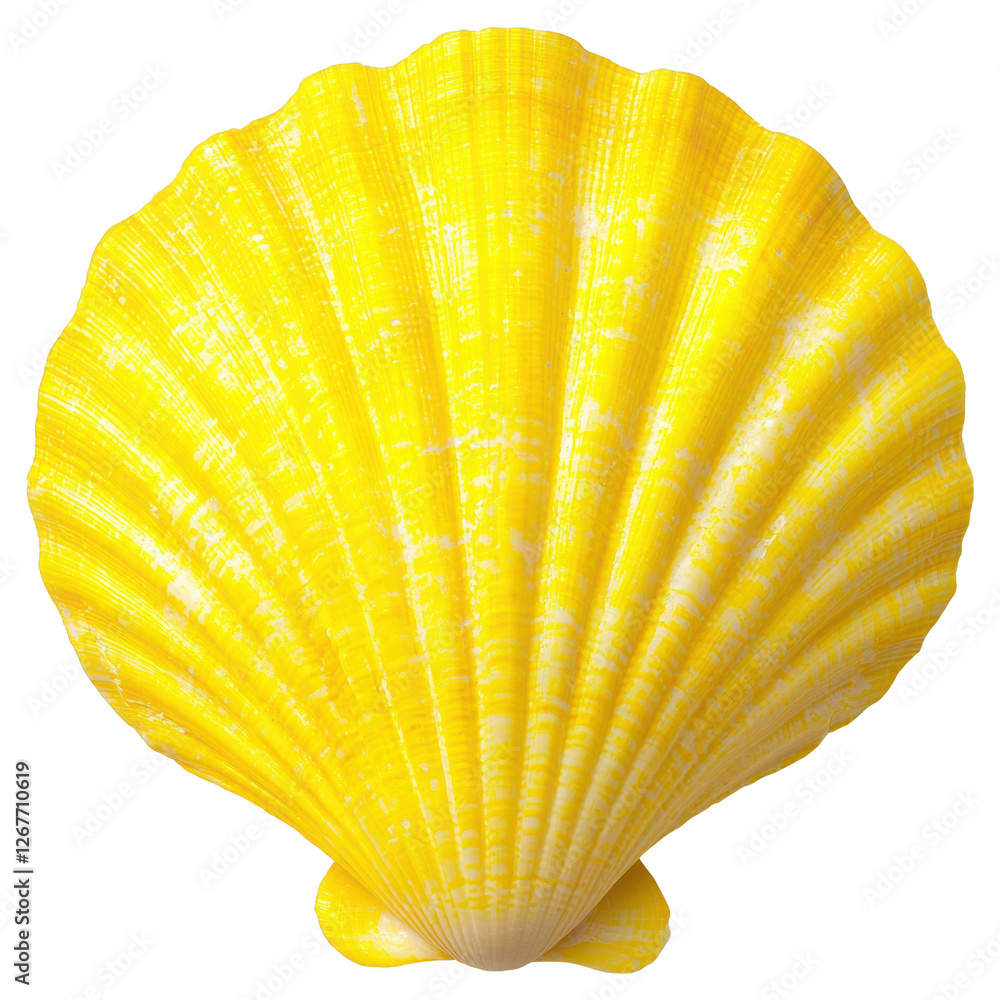Poster macro shot of a yellow seashell with a striped pattern on a transparent background