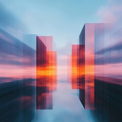 Abstract Sunset Between Building Facades