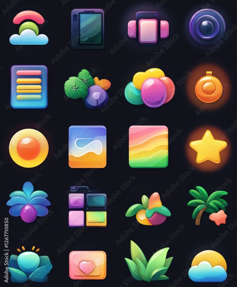 Poster abstract gradient icons a collection of smooth digital art designs in studio setting