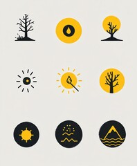 Dynamic line animation icons illustrating nature elements graphic minimalist creative