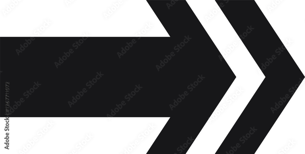 Poster simple black arrow pointing right with double outline isolated on a white background, representing d