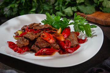 Spicy Beef Stir-Fry with Red Peppers