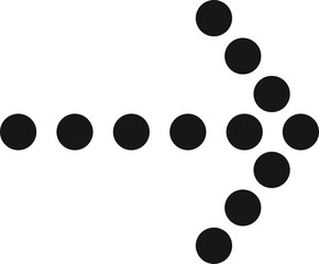 Black dotted arrow, composed of circles in increasing size, pointing right, serves as a modern symbol for direction and movement, perfect for navigation and progress