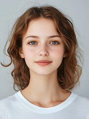 Portrait girl ID photo on gray background