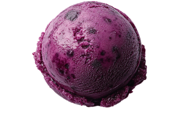 A vibrant scoop of blueberry ice cream, showcasing a rich purple color and a creamy texture. Perfect for summer treats or dessert menus. Transparent
