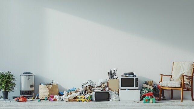 Cluttered Room with Household Items and Miscellaneous Objects