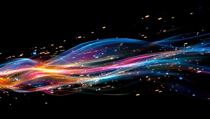 Fototapeta premium Abstract Colorful Light Waves Flowing Dynamically Across Dark Background