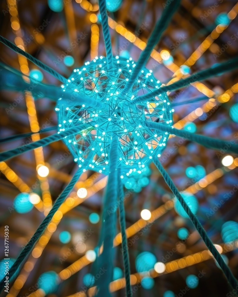 Poster a mesmerizing display of turquoise lights radiating outward, creating an enchanting starburst effect