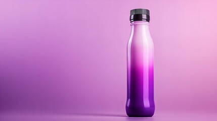 A vibrant ombre plastic bottle against a soft purple background.  Perfect for branding and product photography.
