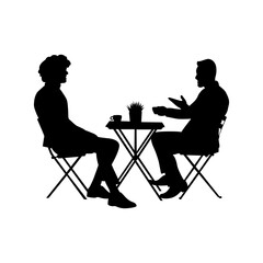 Two people are sitting in two chairs on either side of the table vector.