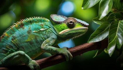 Fototapeta premium green lizard on a branch jungle
