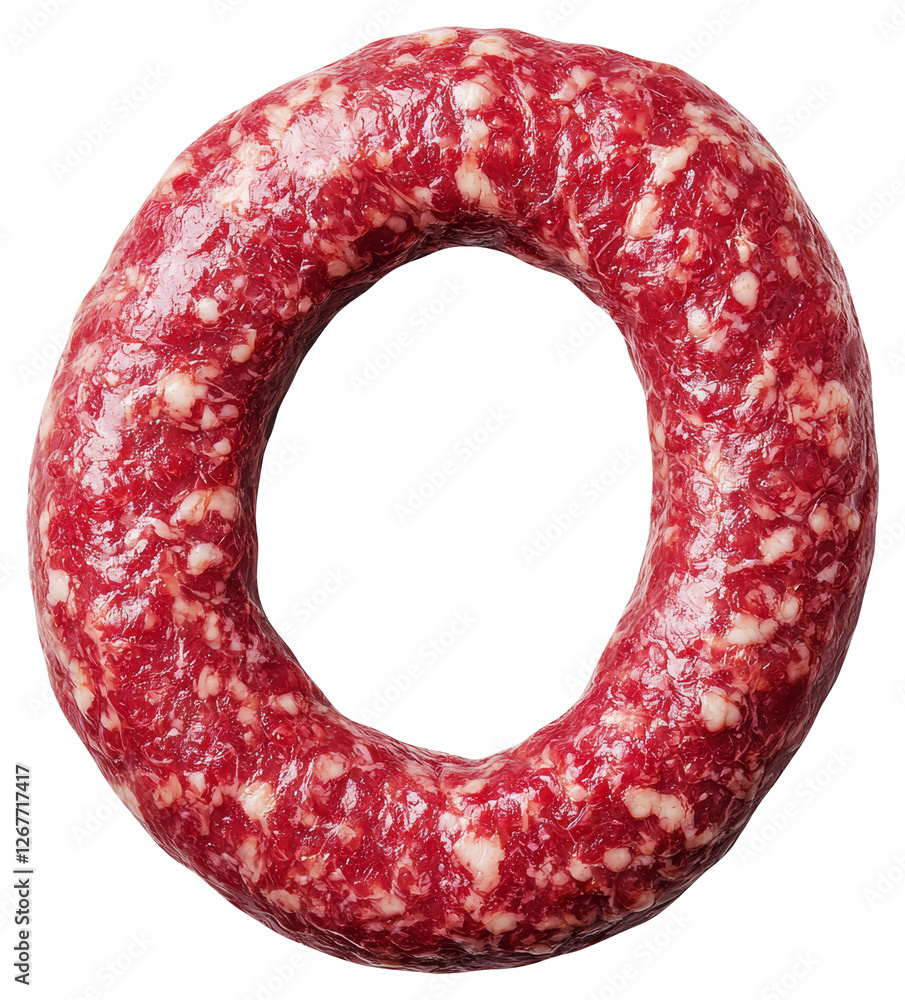 Poster overhead view of a circle of ring sausage with transparent background ready for composition