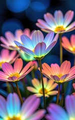 Fototapeta premium A stunning close-up of vibrant, glowing flowers in full bloom, illuminated with soft golden light. 