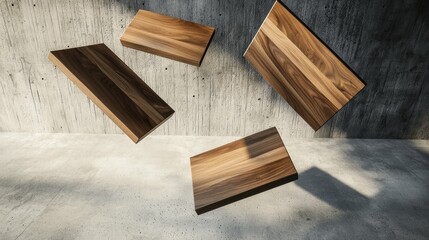 Fototapeta premium Wooden Boards Abstract Composition on Concrete Surface