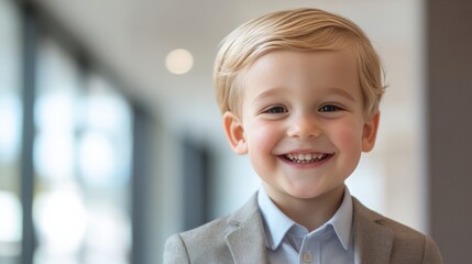 Happy Young Boy in Business Attire Smiling
