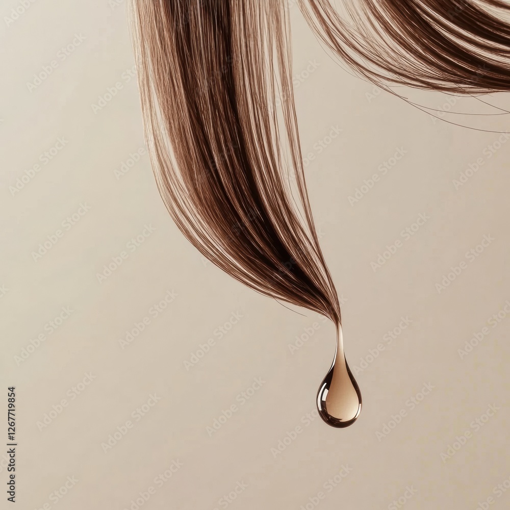 Poster Visible damage on hair strand caused by a drop of liquid during close up observation. Generative AI