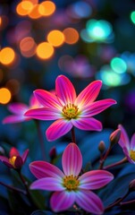 Fototapeta premium A stunning close-up of vibrant, glowing flowers in full bloom, illuminated with soft golden light. 