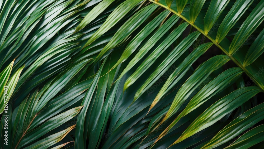 Poster tropical green palm leaves background with natural light texture and pattern ideal for design use co