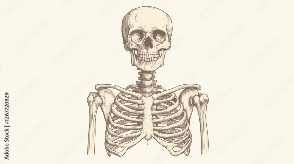 Poster Anatomical illustration of a human skeleton showcasing bones and structure in detailed artwork from classic studies. Generative AI