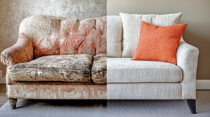 Couch Restoration Before and After Half Split View