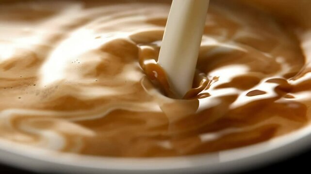 Close up Milk Pouring into Coffee