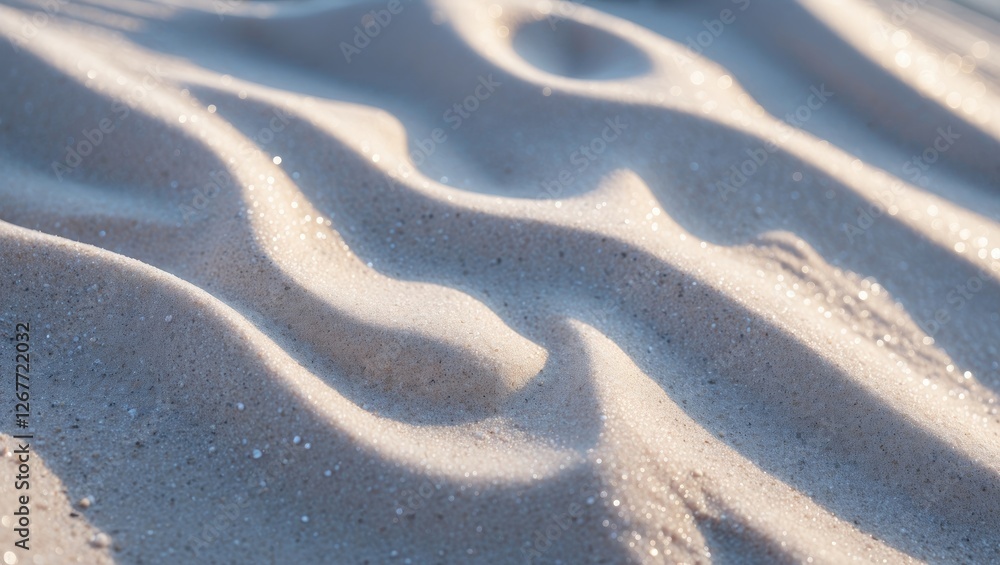 Poster textured patterns of fine sand with shimmering grains illuminated by soft natural light in a beach s