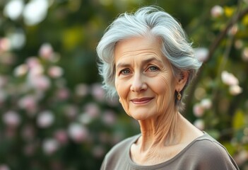 Serene outdoor portrait of an elderly woman