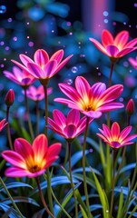 Fototapeta premium A stunning close-up of vibrant, glowing flowers in full bloom, illuminated with soft golden light. 