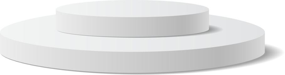 Two white round podiums creating a pedestal for displaying products, perfect for showcasing items in a clean and minimalist style against a white backdrop