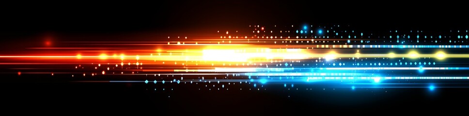 Abstract Digital Speed Light Streaks Background Orange Blue Technology Design