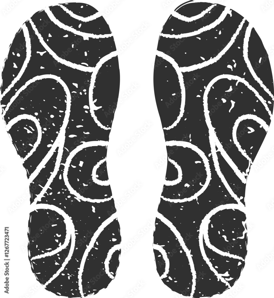 Poster shoe prints with curved lines create intricate traces on the ground, evoking a sense of journey and 