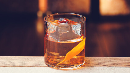 Cocktail party, alcoholic cocktail on the background of a restaurant, menu, bar, pub.
