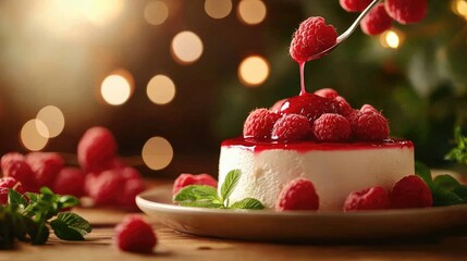 Fresh Raspberry Dessert with Creamy Base and Glorious Red Topping