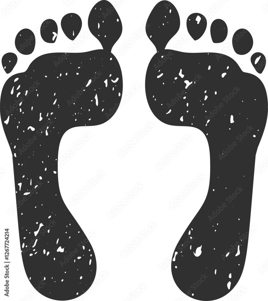 Poster two black human footprints with toes pointing forward are visible on a white background, creating a 