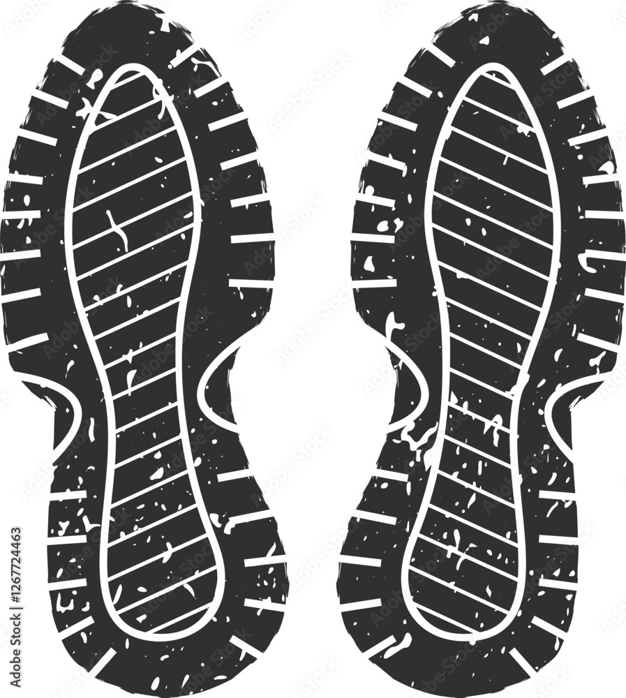 Poster black and white grunge vector illustration of a footprint showing the sole pattern of a pair of spor