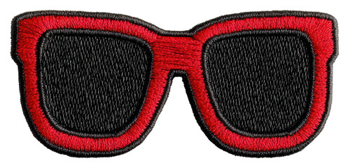 Red and Black Embroidered Sunglasses Patch on Transparent Background