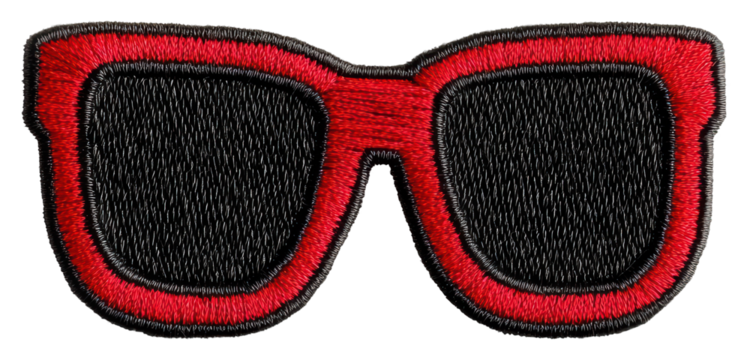 Red and Black Embroidered Sunglasses Patch on Transparent Background