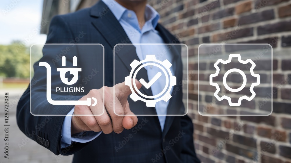 Aufkleber business professional interacting with plugin settings and configuration options