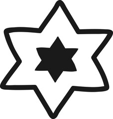 Hand drawn illustration featuring a prominent Star of David nestled within a larger star, symbolizing a strong connection to Jewish heritage, faith, and cultural identity
