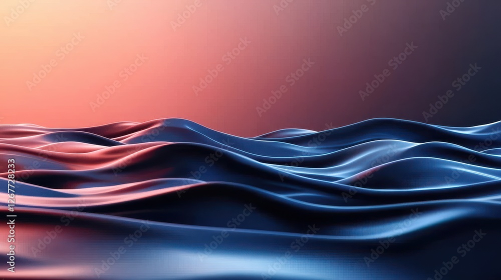Aufkleber a serene view of gently rolling waves under a gradient sky, blending hues of blue and orange, creati