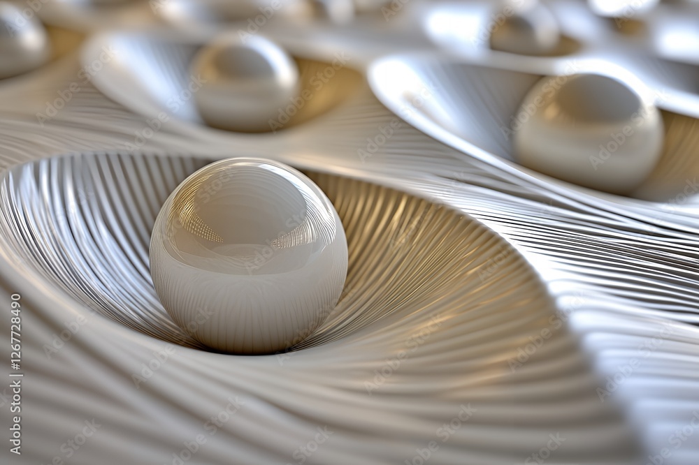 Poster Abstract 3D Render Gleaming Spheres in a Wavelike Pattern Modern Design Background