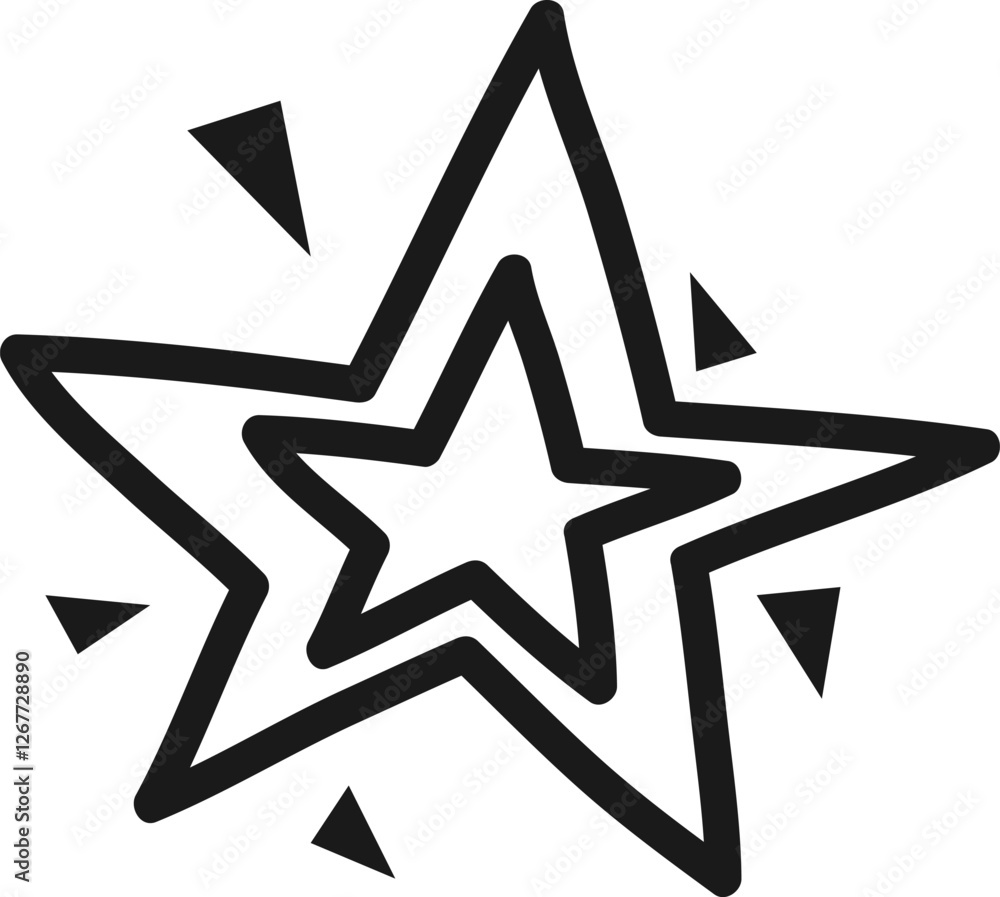 Poster black outline of a five pointed star surrounded by sparkles, creating a captivating and versatile ic