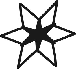 Hand drawn eight pointed star features a bold black outline and a prominent dark center, creating a captivating visual element suitable for various design applications