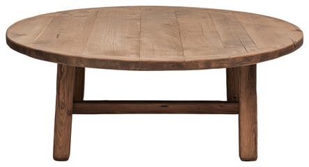 Rustic Round Wooden Table with Natural Wood Grain Texture on Transparent Background